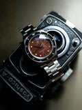 DAGGER A.X.E. Brown Dial Vintage Dive Watch full view with stainless steel bracelet