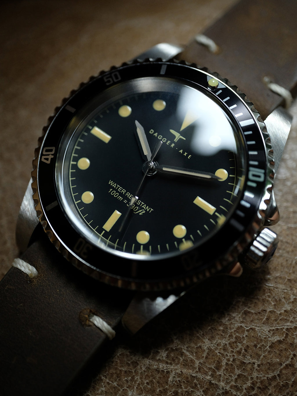 DAGGER A.X.E. MK1 mechanical watch on wrist showing vintage military aesthetic