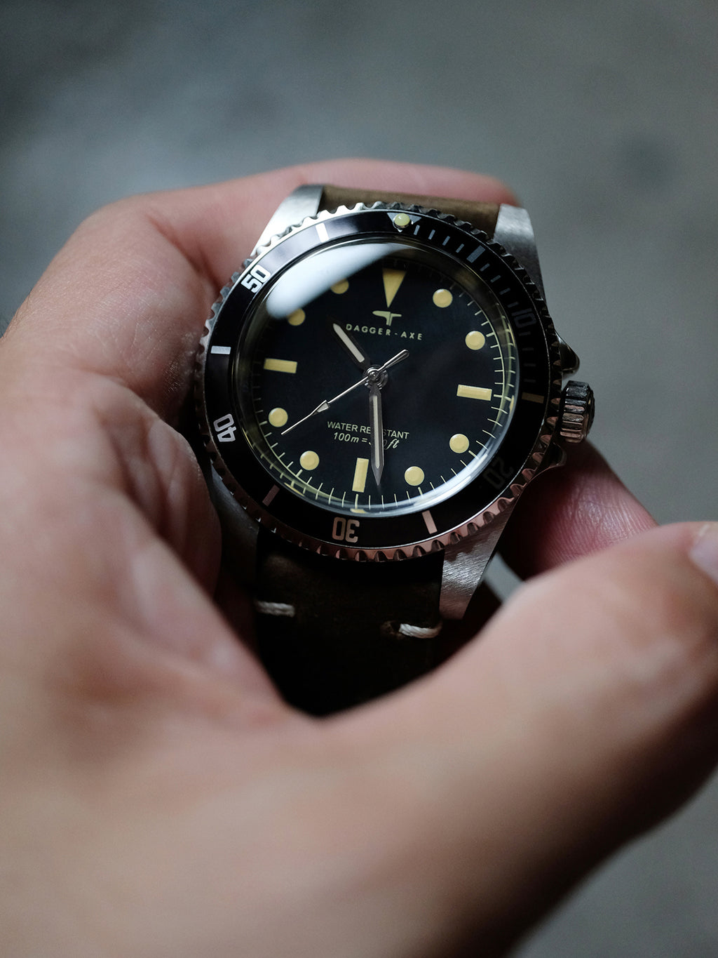 DAGGER A.X.E. MK1 vintage dive watch detail shot showing JIKE brand craftsmanship
